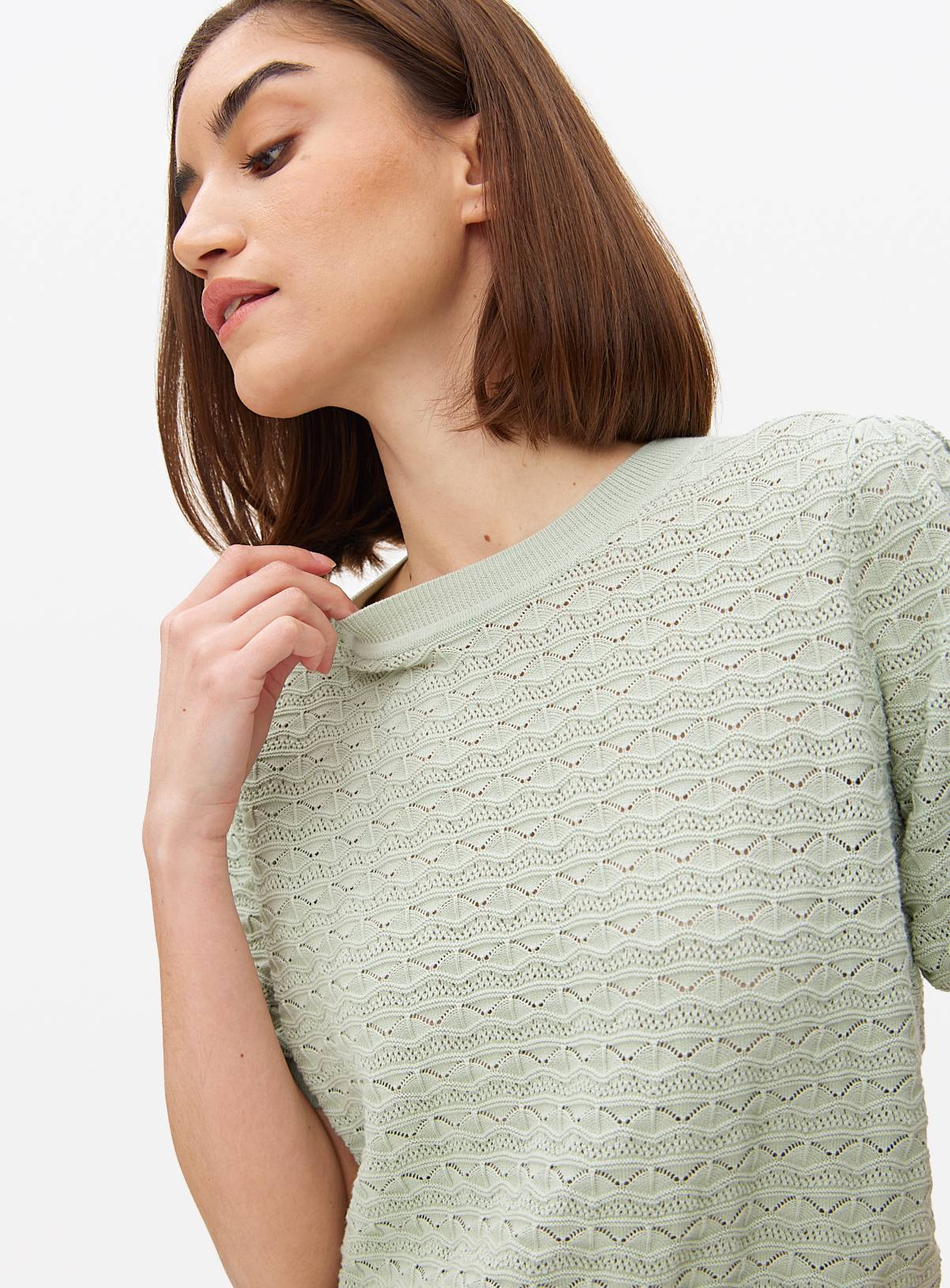 Pale Green Stitch Detail Puff Sleeve Top 24 - Image 3